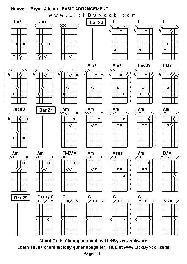 Chord Grids Chart of chord melody fingerstyle guitar song-Heaven - Bryan Adams - BASIC ARRANGEMENT,generated by LickByNeck software.